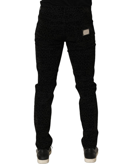 Black Logo Monogram Cotton Slim Denim Jeans