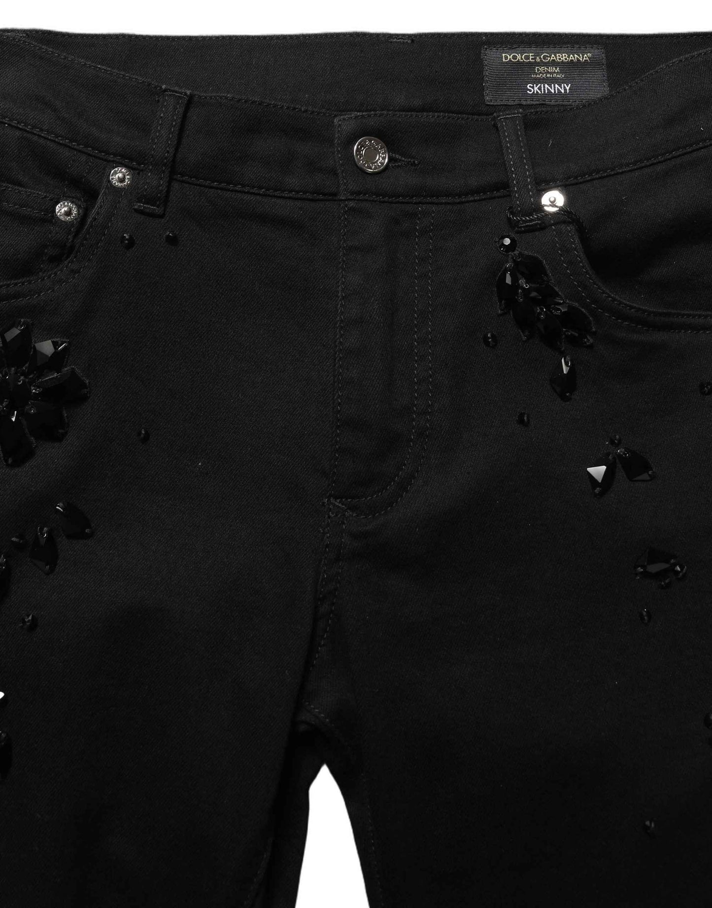 Black Embellished Cotton Skinny Denim Jeans