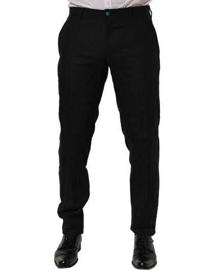 Black Linen Skinny Leg Dress Trouser Pants