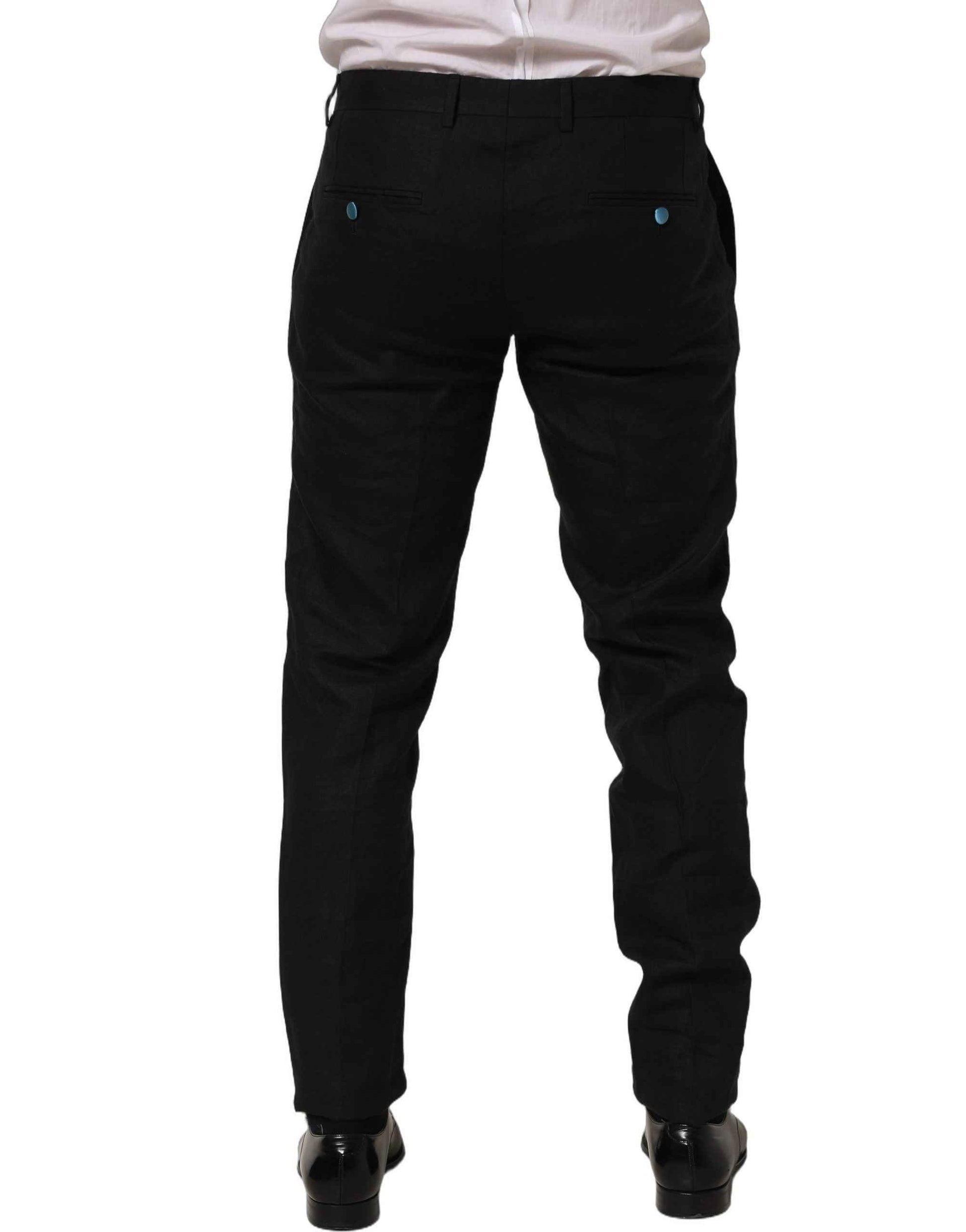 Black Linen Skinny Leg Dress Trouser Pants