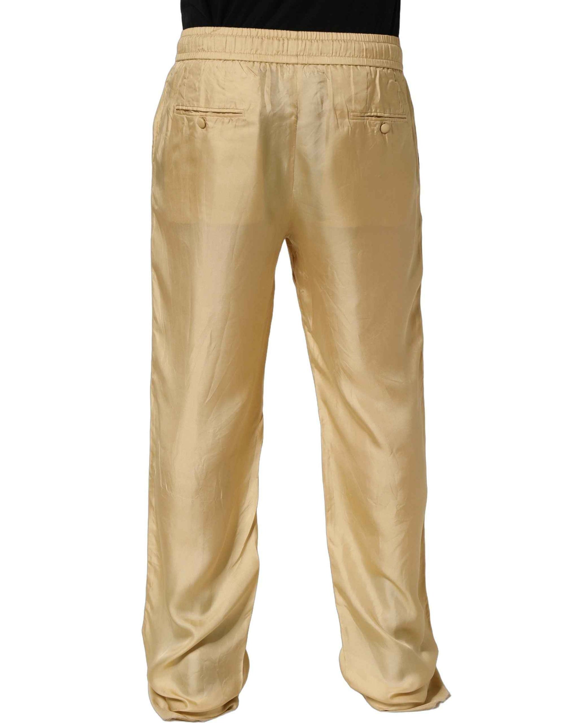 Yellow Straight Silk Mid Waist Chino Trouser Pants