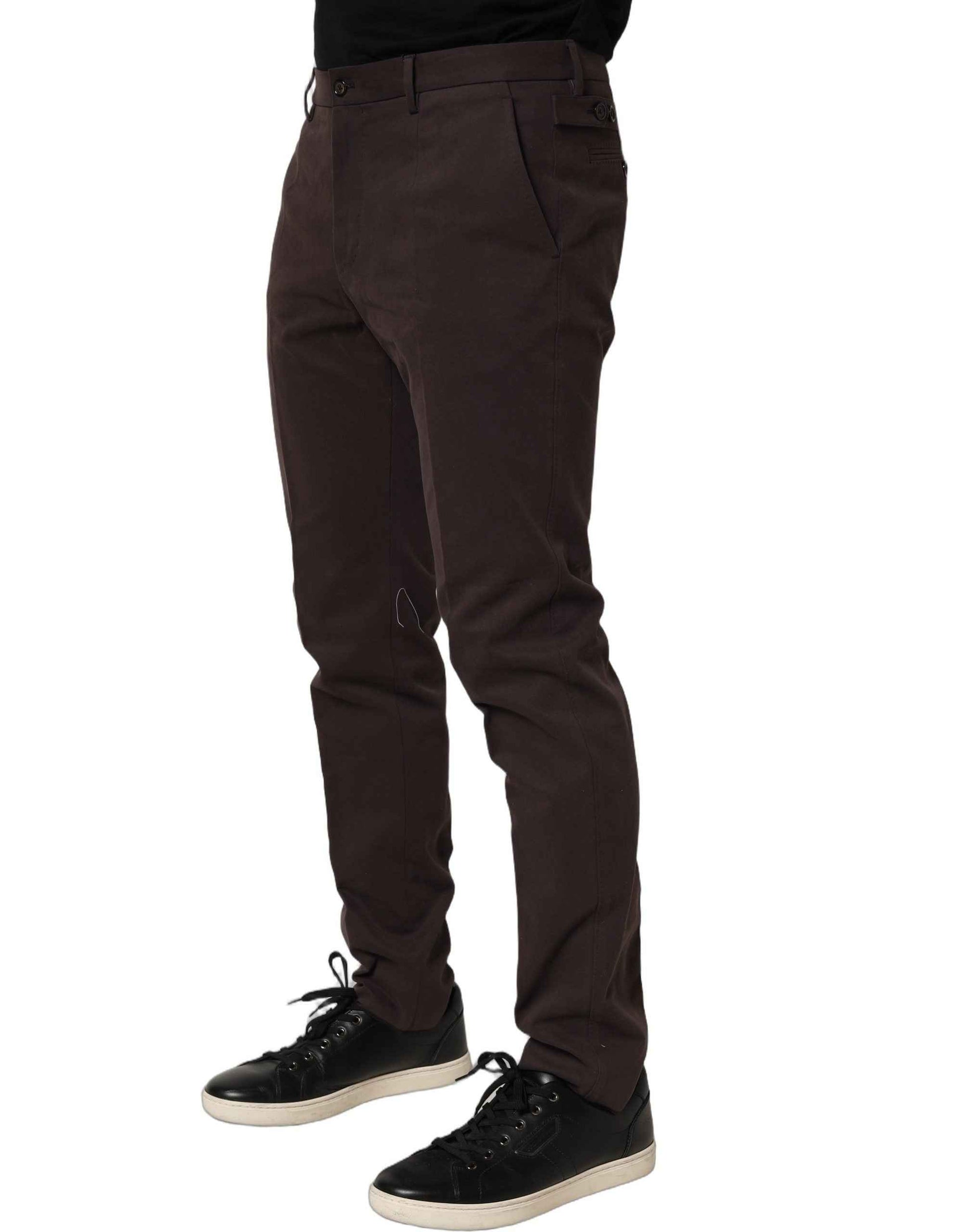Brown Cotton Skinny Leg Dress Trouser Pants