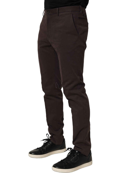 Brown Cotton Skinny Leg Dress Trouser Pants
