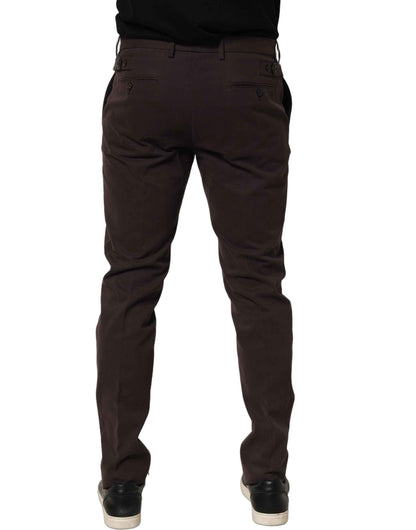 Brown Cotton Skinny Leg Dress Trouser Pants