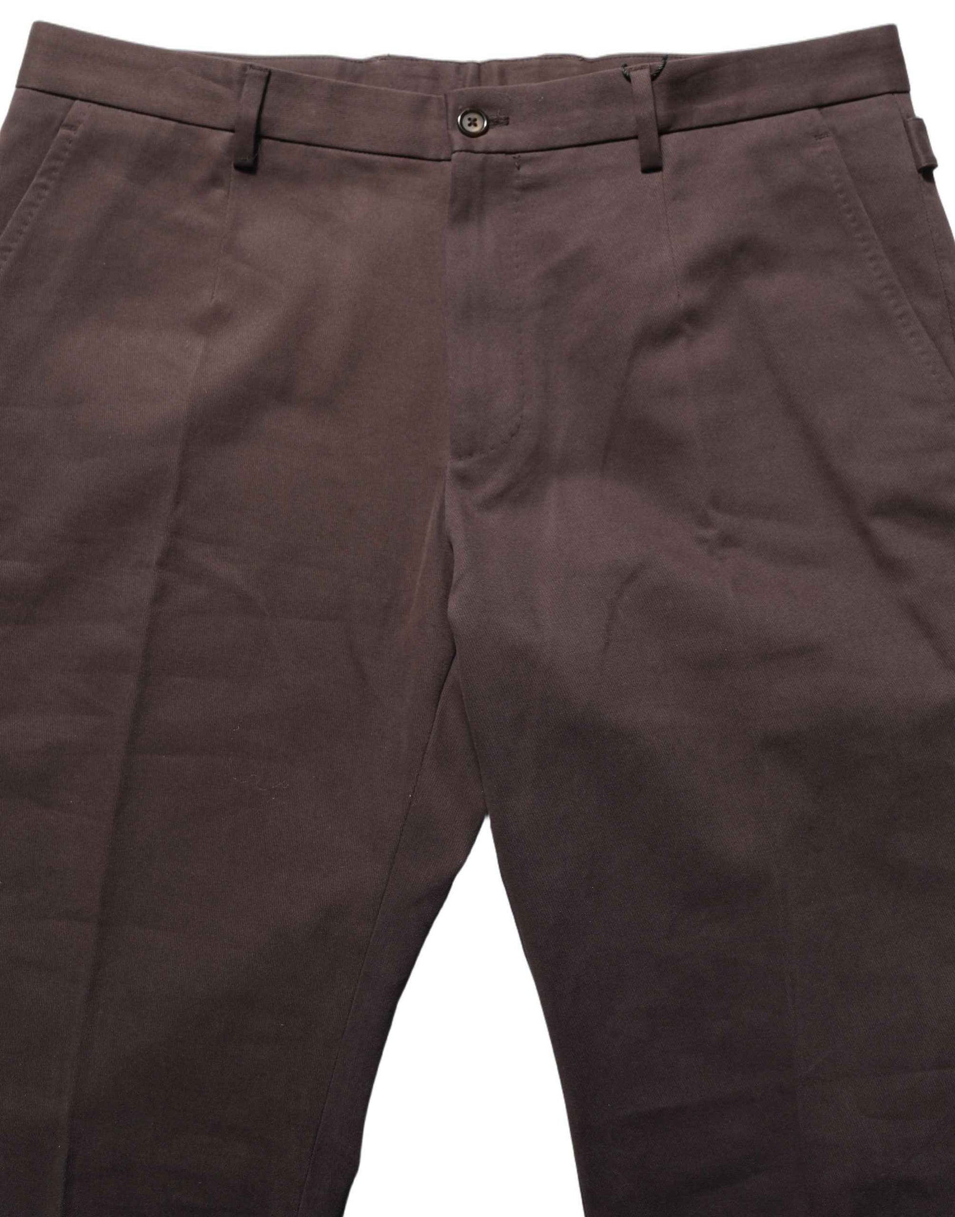 Brown Cotton Skinny Leg Dress Trouser Pants