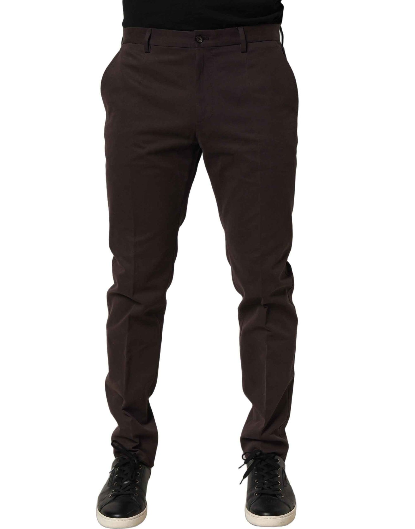Brown Cotton Skinny Leg Dress Trouser Pants