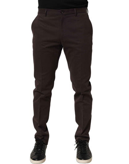 Brown Cotton Skinny Leg Dress Trouser Pants