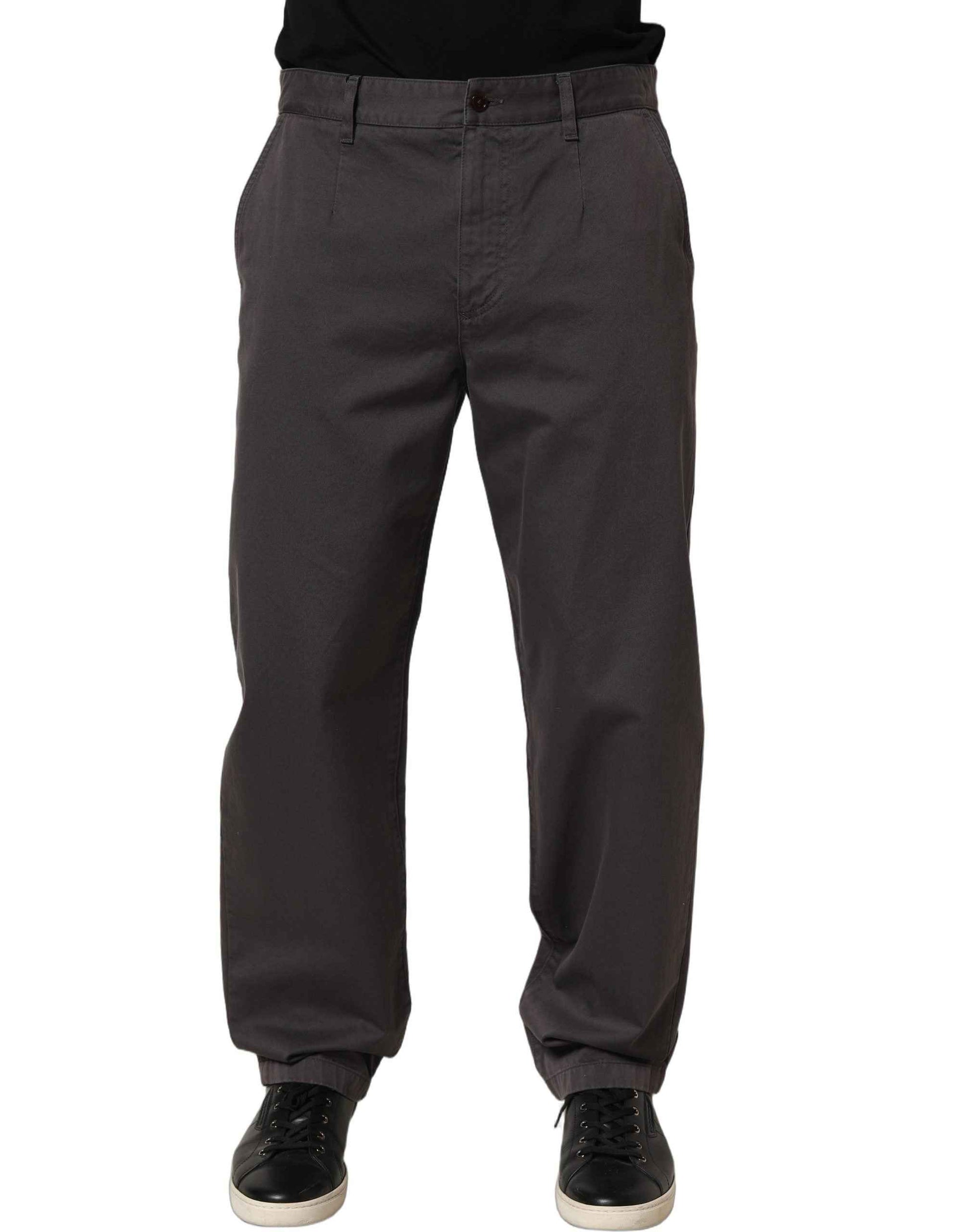Dark Gray Cotton Straight Chino Trouser Pants
