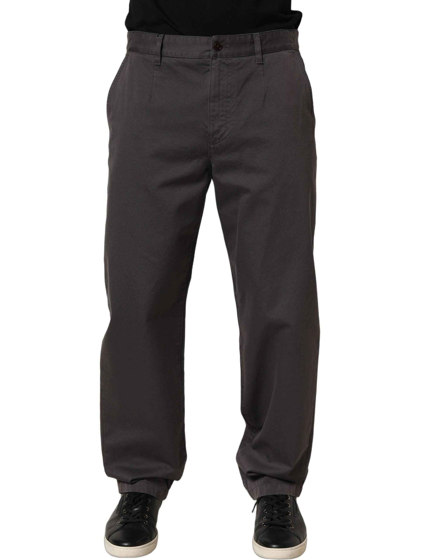 Dark Gray Cotton Straight Chino Trouser Pants