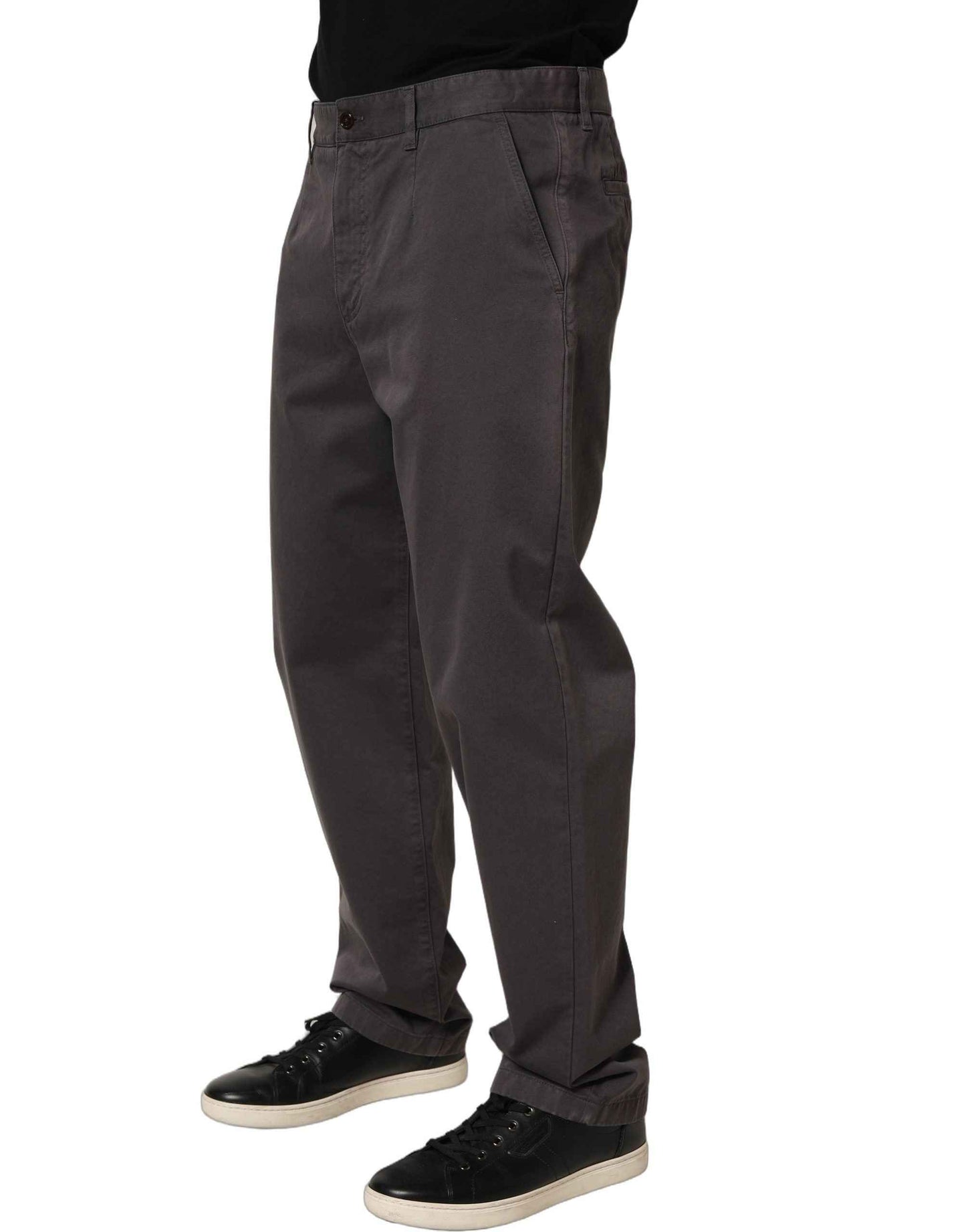 Dark Gray Cotton Straight Chino Trouser Pants