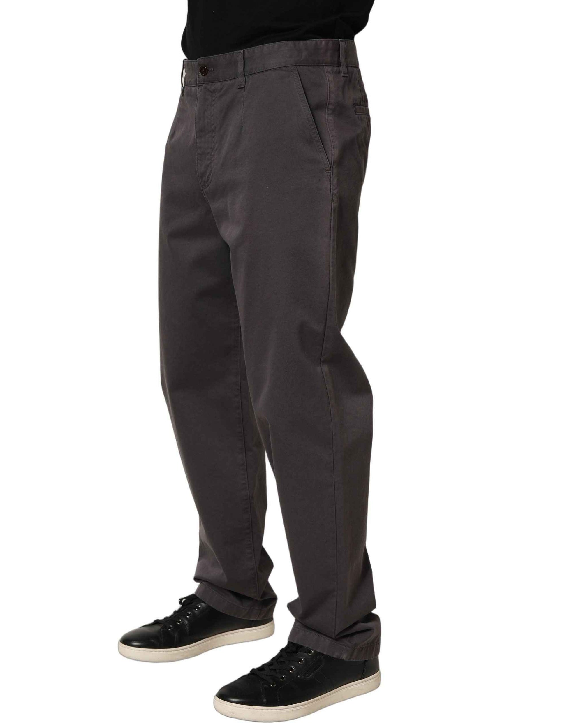 Dark Gray Cotton Straight Chino Trouser Pants