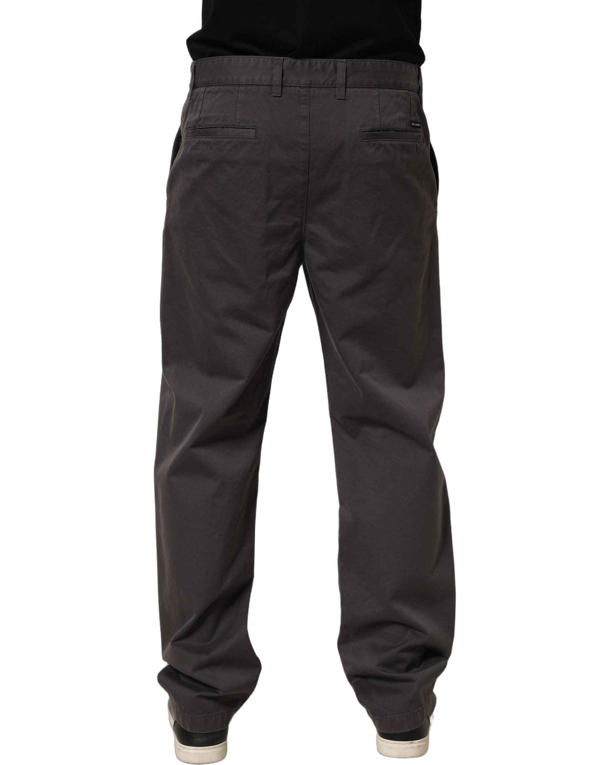 Dark Gray Cotton Straight Chino Trouser Pants