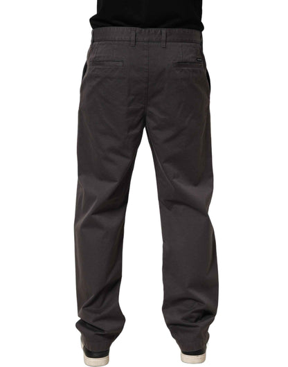 Dark Gray Cotton Straight Chino Trouser Pants