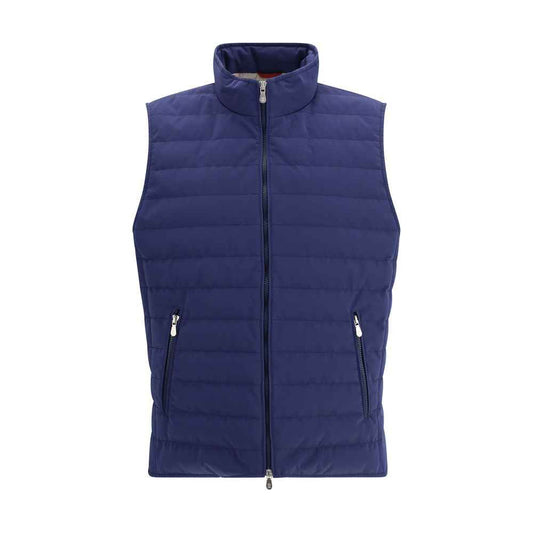 Blue Polyester Sleeveless Jacket
