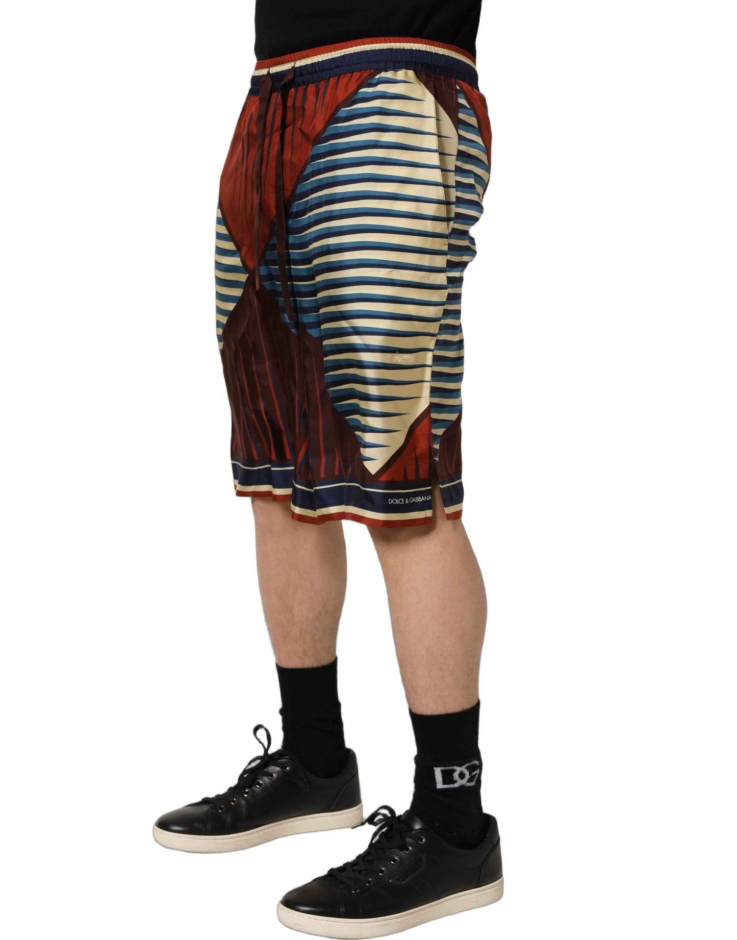 Multicolor Geometric Silk Men Bermuda Shorts