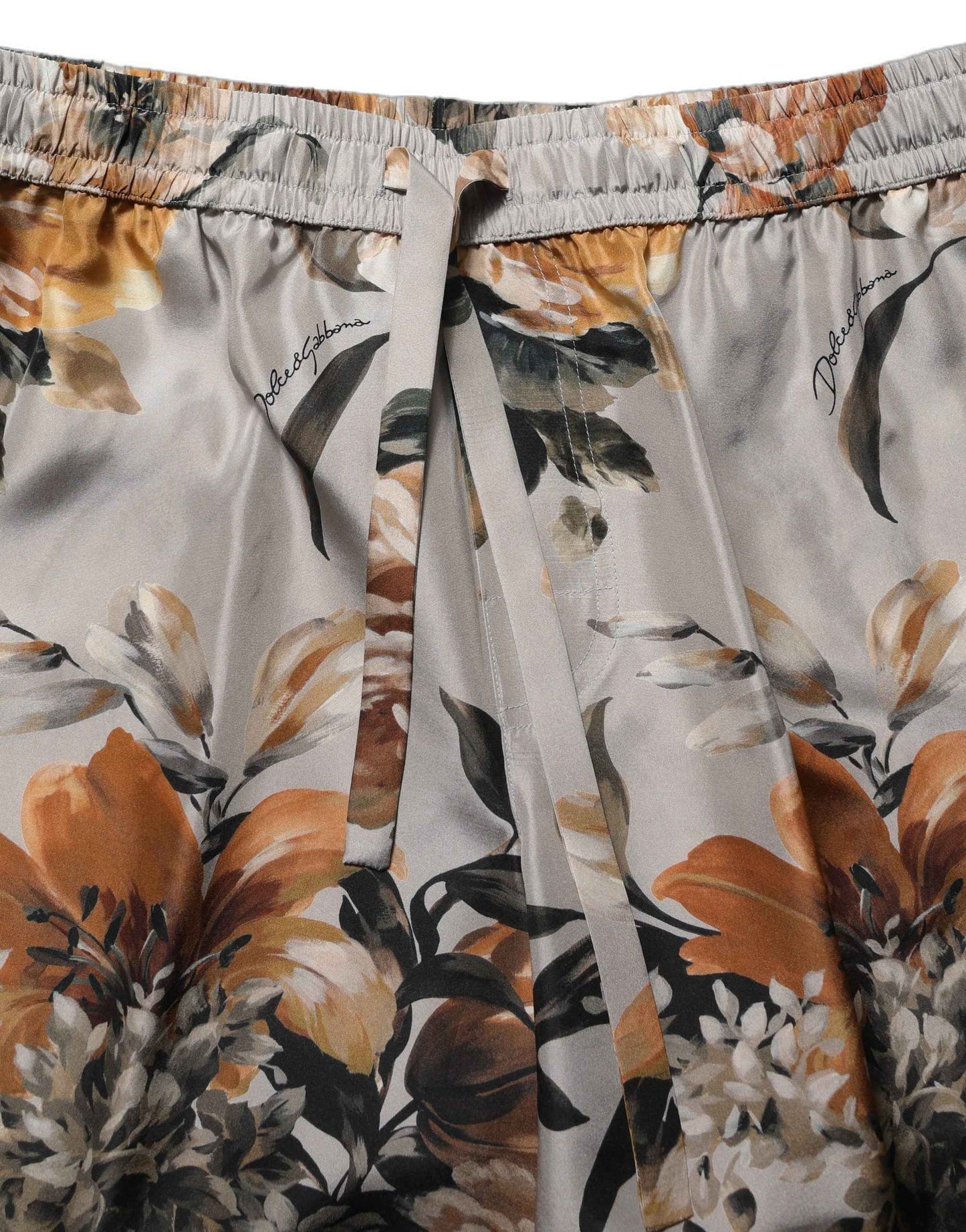 Beige Floral Print Silk Men Bermuda Shorts