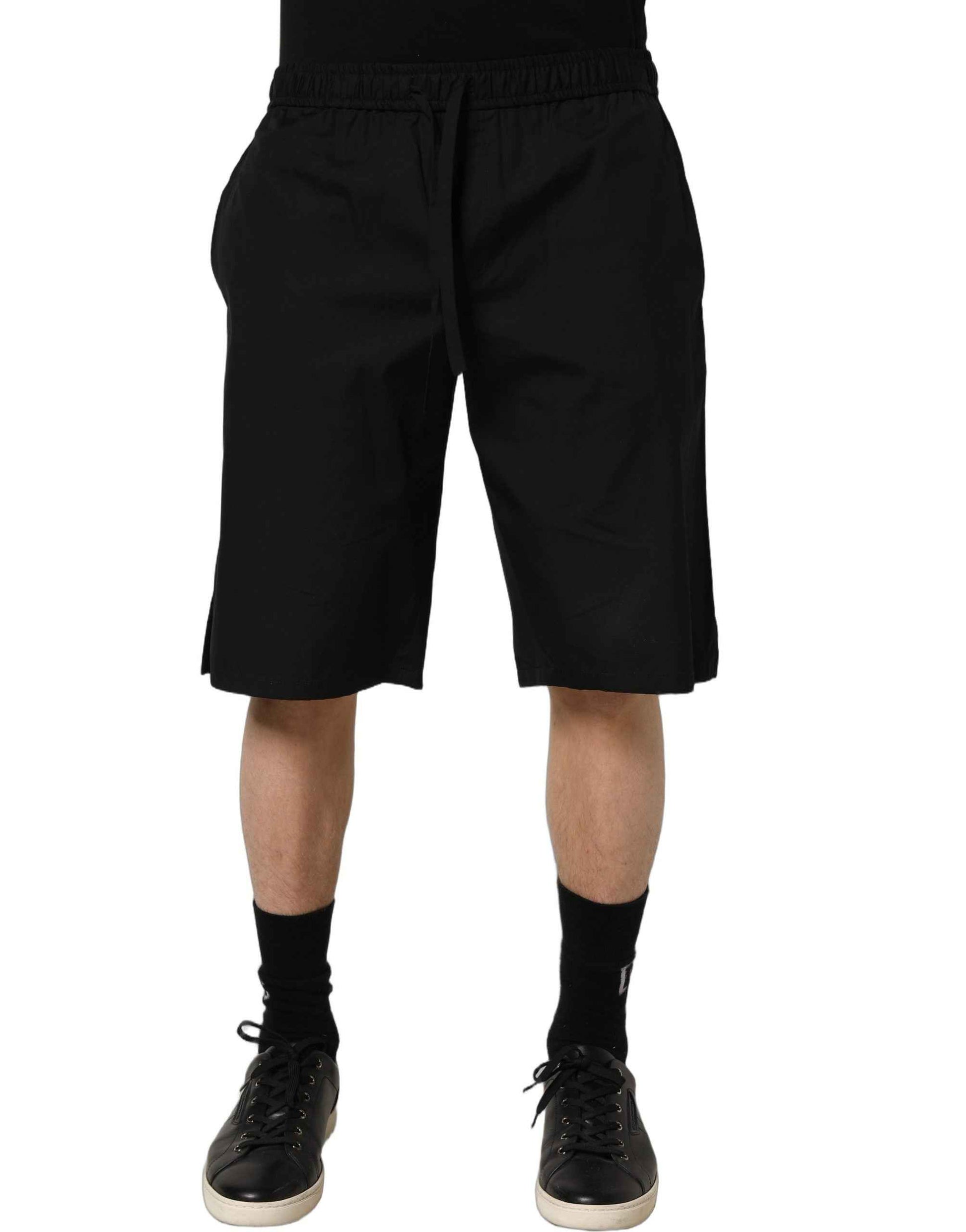 Black Cotton Sweatshorts Men Bermuda Shorts