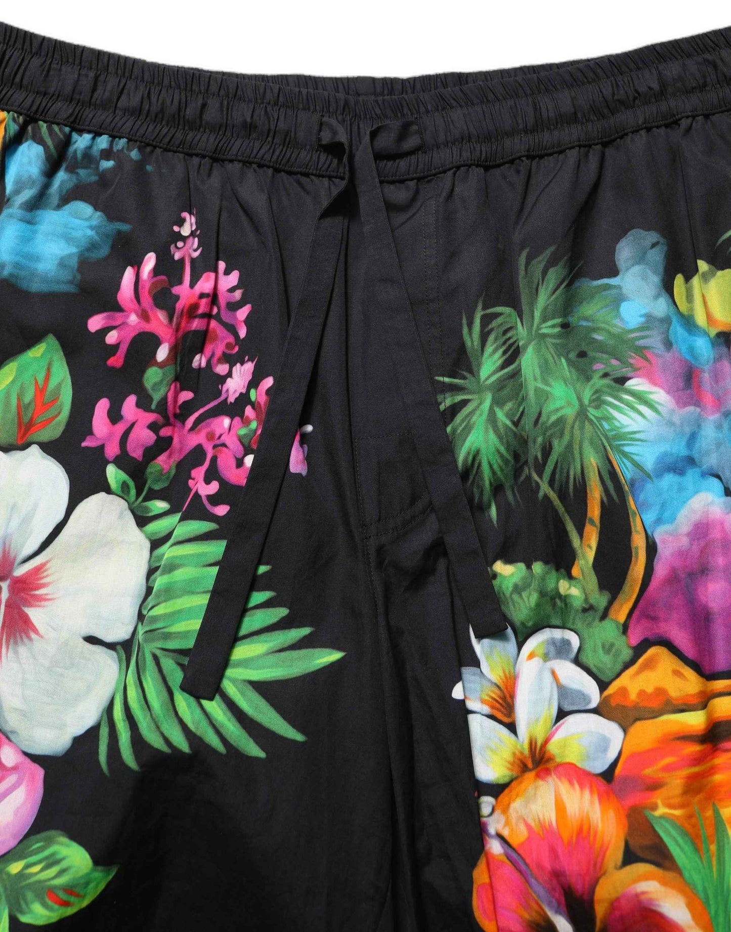 Black Cotton Tropical Floral Bermuda Shorts