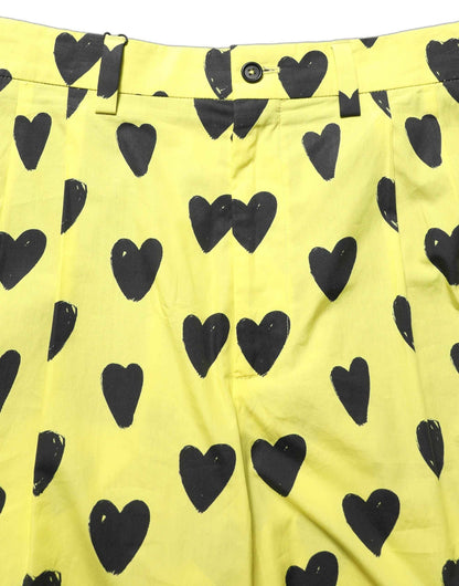 Yellow Cotton Heart Print Men Bermuda Shorts