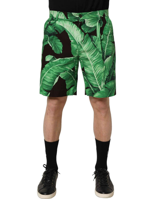 Black Green Banana Leaf Men Bermuda Shorts