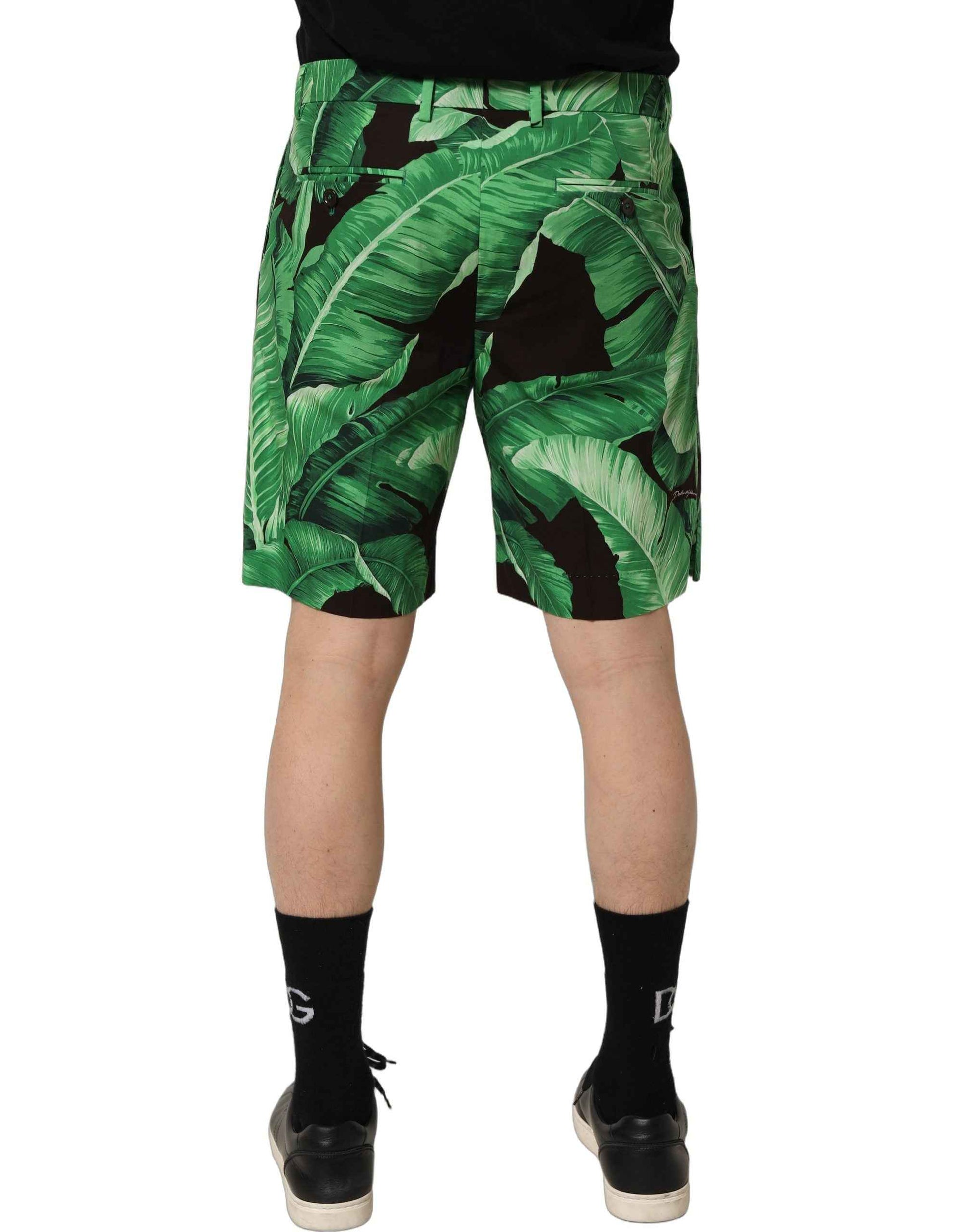 Black Green Banana Leaf Men Bermuda Shorts