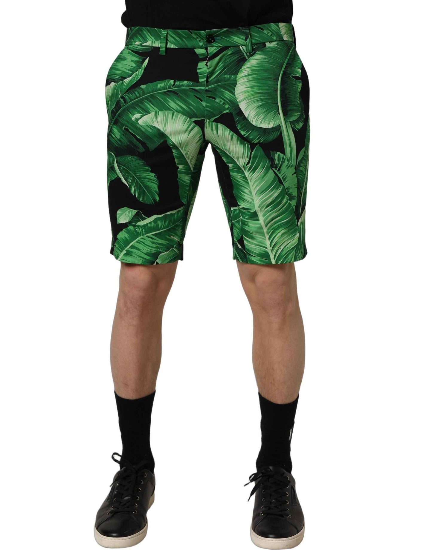 Black Green Banana Leaf Men Bermuda Shorts