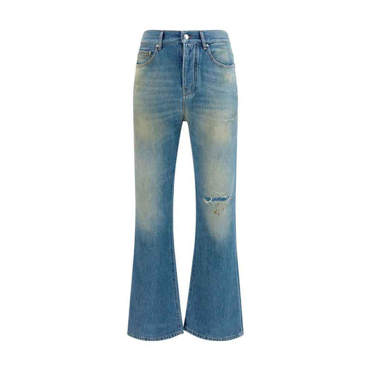 Blue Cotton Flared Jeans