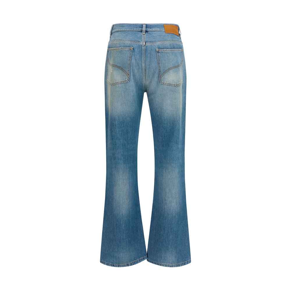 Blue Cotton Flared Jeans