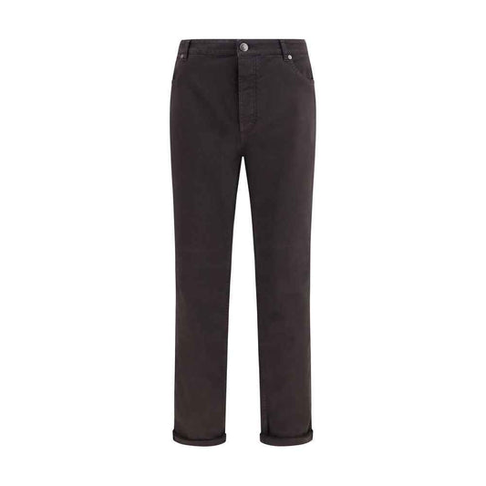 Brown Cotton Cropped Jeans