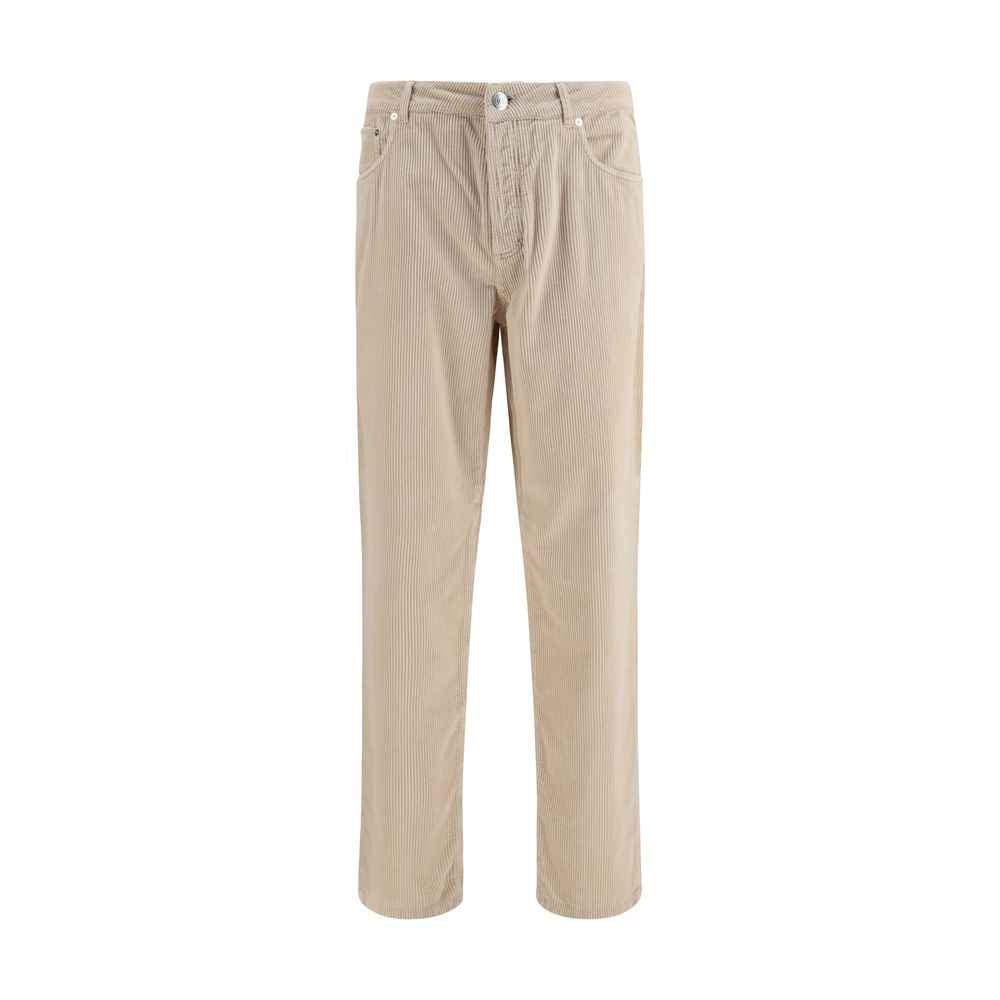 Beige Cotton Casual Pants
