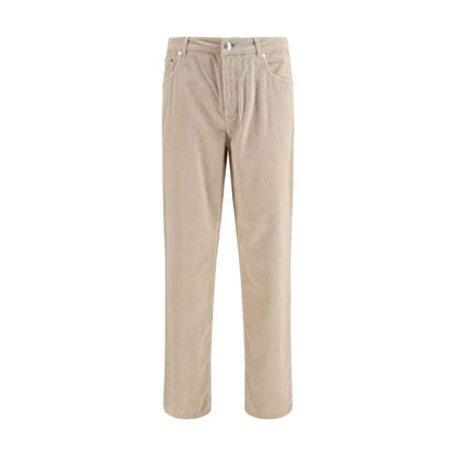 Beige Cotton Casual Pants