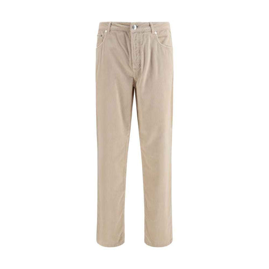 Beige Cotton Casual Pants