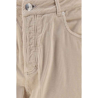 Beige Cotton Casual Pants
