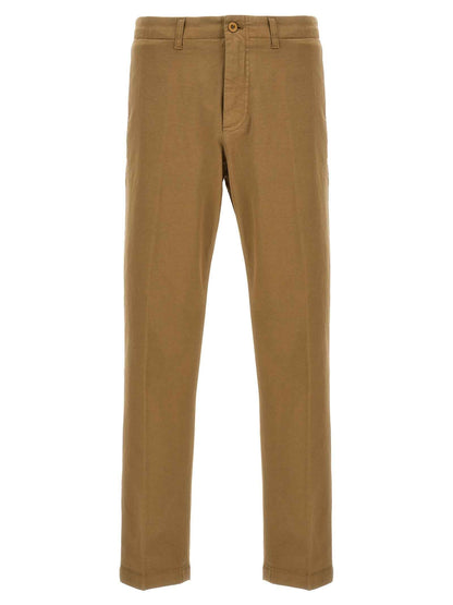 Beige Cotton Casual Pants
