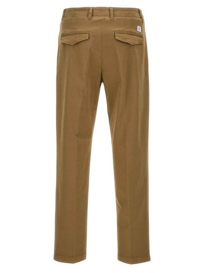 Beige Cotton Casual Pants