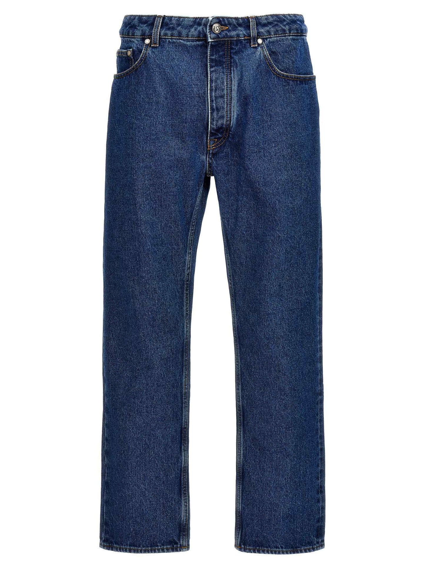 Blue Cotton Straight-Leg Jeans