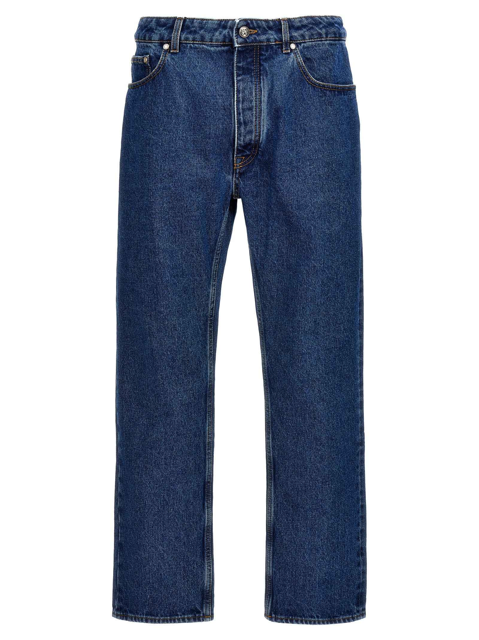 Blue Cotton Straight-Leg Jeans