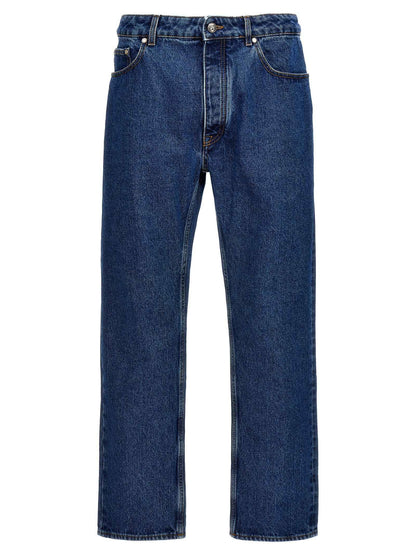Blue Cotton Straight-Leg Jeans