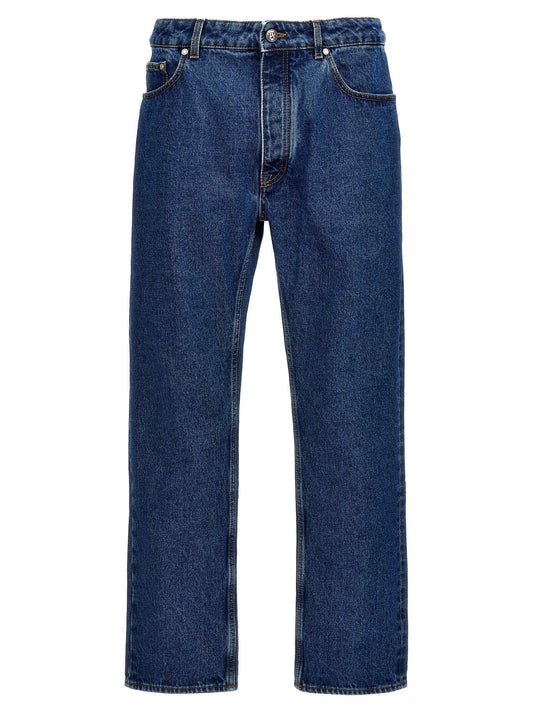 Blue Cotton Straight-Leg Jeans