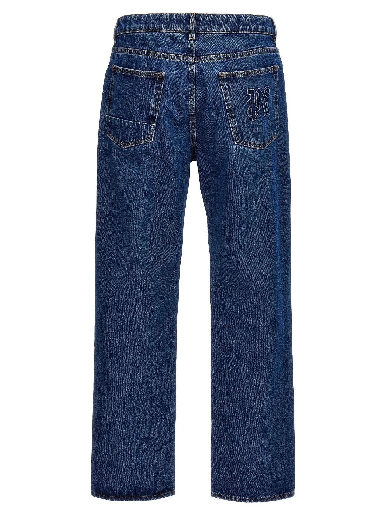 Blue Cotton Straight-Leg Jeans