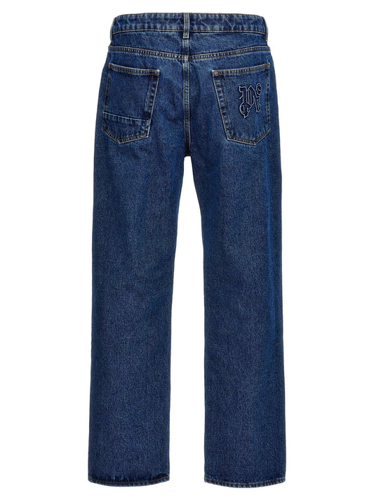 Blue Cotton Straight-Leg Jeans