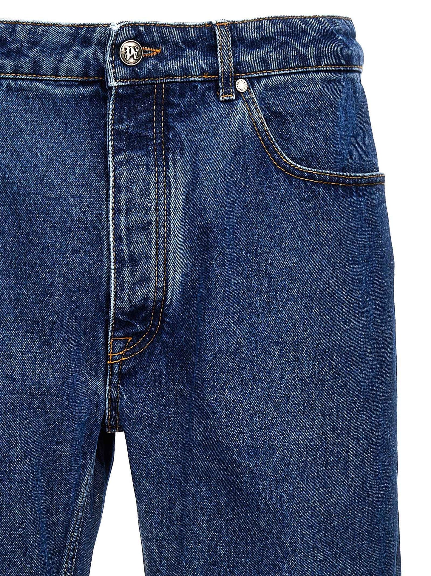 Blue Cotton Straight-Leg Jeans