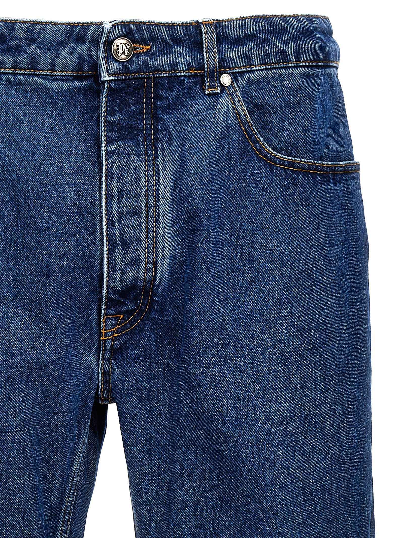 Blue Cotton Straight-Leg Jeans