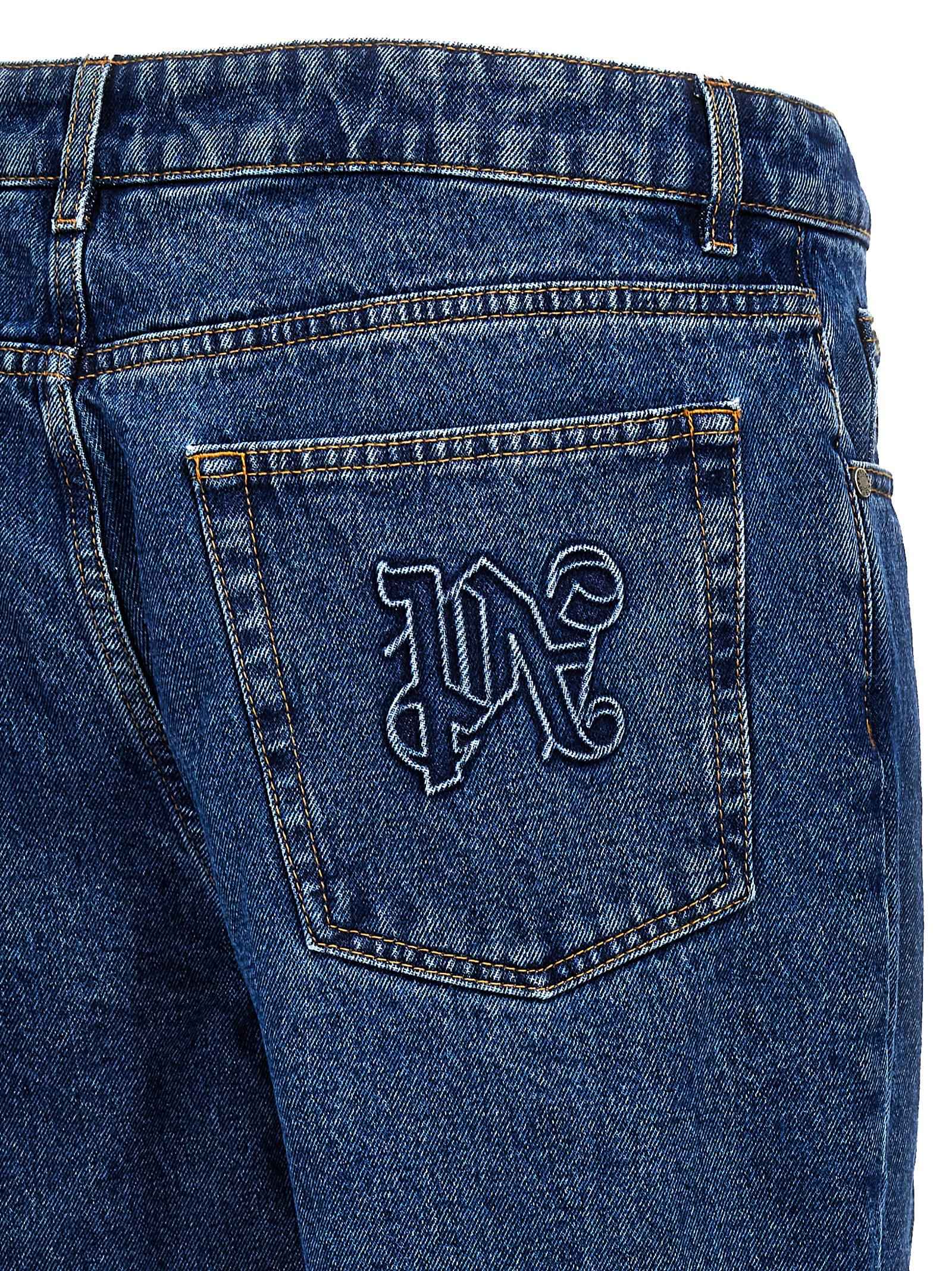 Blue Cotton Straight-Leg Jeans