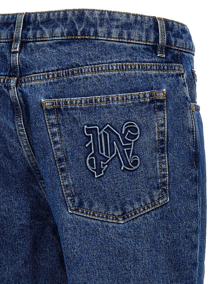 Blue Cotton Straight-Leg Jeans