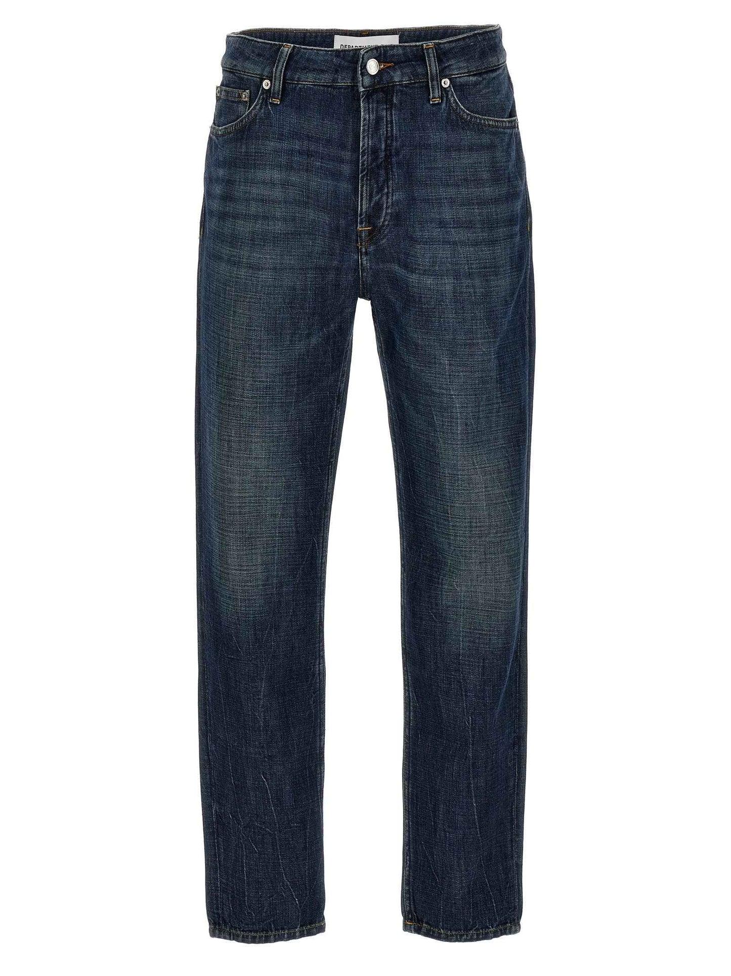 Blue Cotton Straight-Leg Jeans