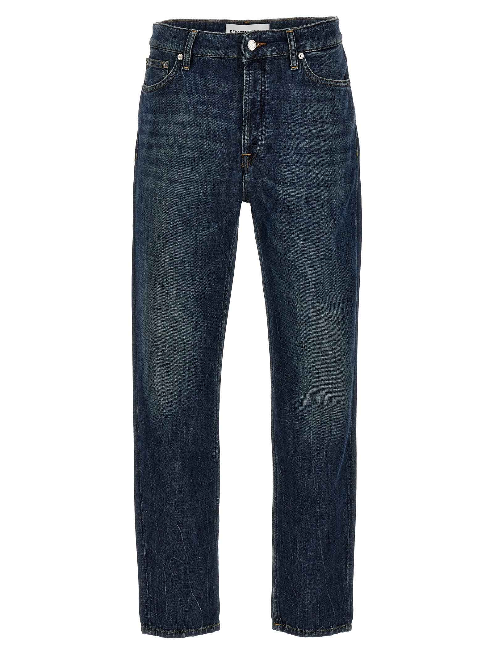 Blue Cotton Straight-Leg Jeans