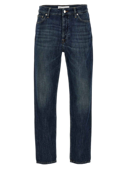 Blue Cotton Straight-Leg Jeans