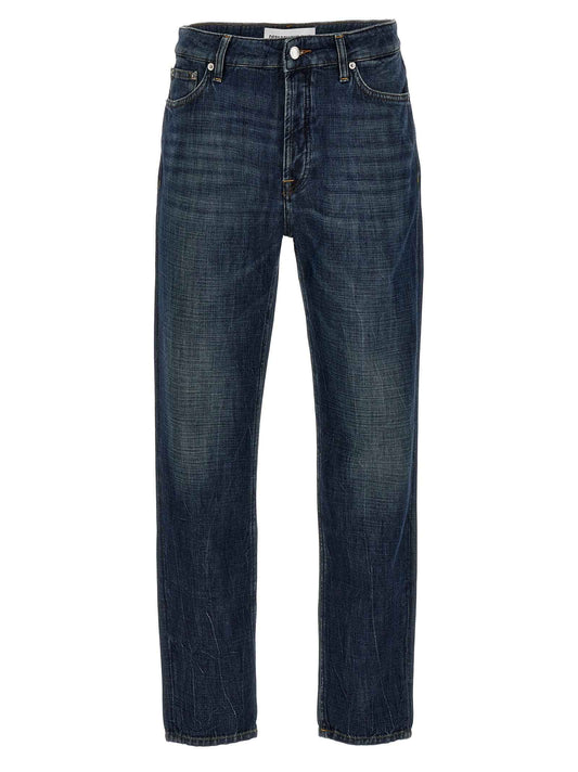 Blue Cotton Straight-Leg Jeans