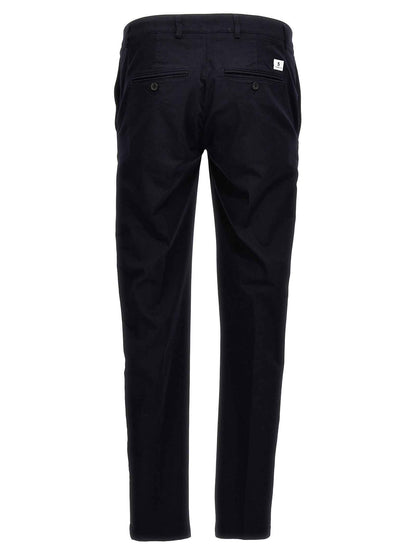 Blue Cotton Casual Pants